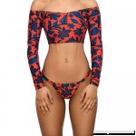 Oufenli Women's Two Piece Swimwear Long Sleeve Off Shoulder Top Triangular Bottom Printed Swimsuit Bikini Bathing Suits Set Red B07MVFBYP7